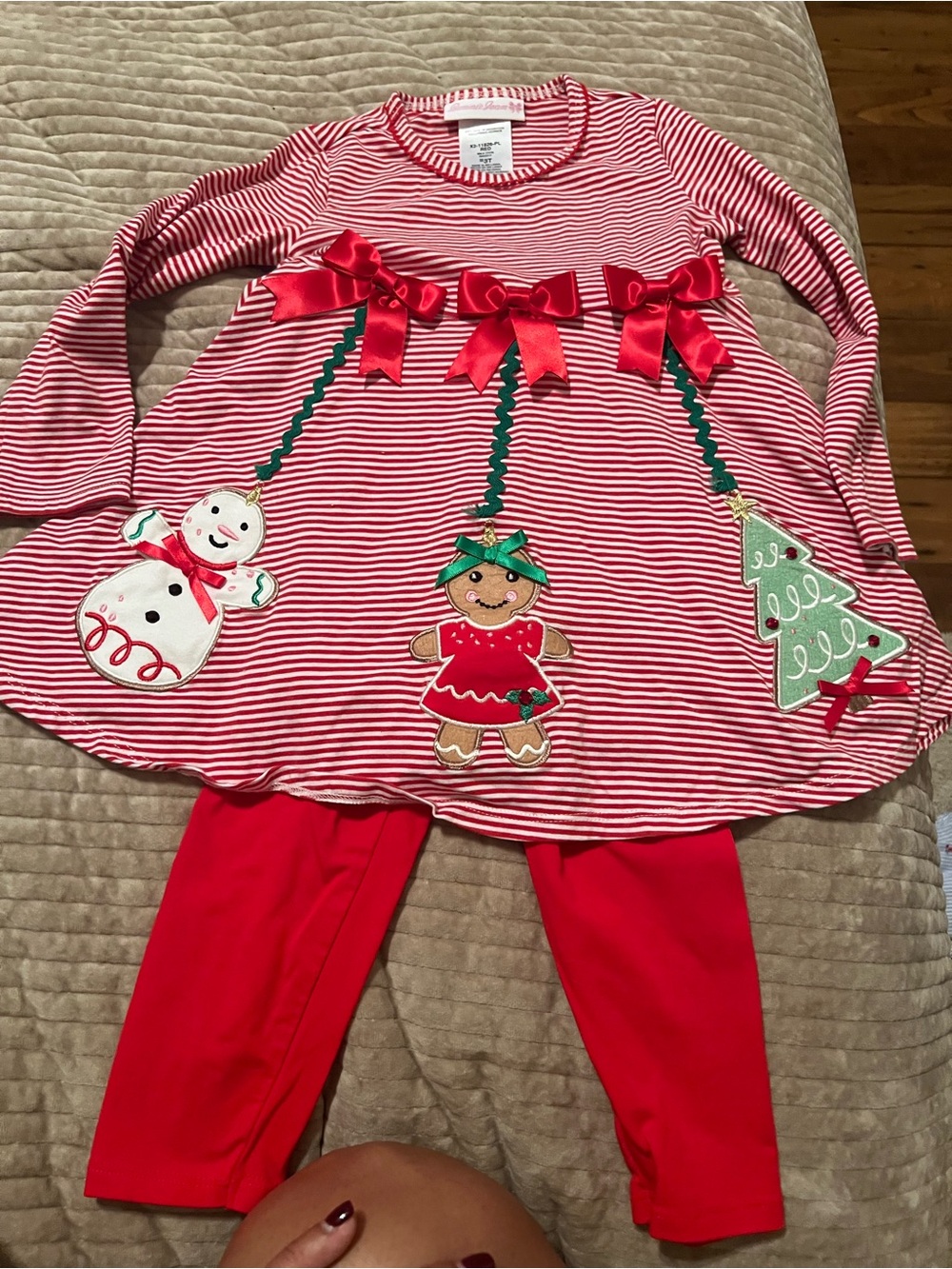 Bonnie Jean Red and White Striped Holiday Pajama Set with Appliqués